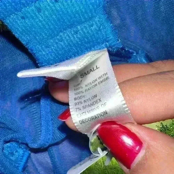 Brand New With Tags Fredericks Of Hollywood Blue Mesh Two piece Slip Dress Set - Picture 12 of 15
